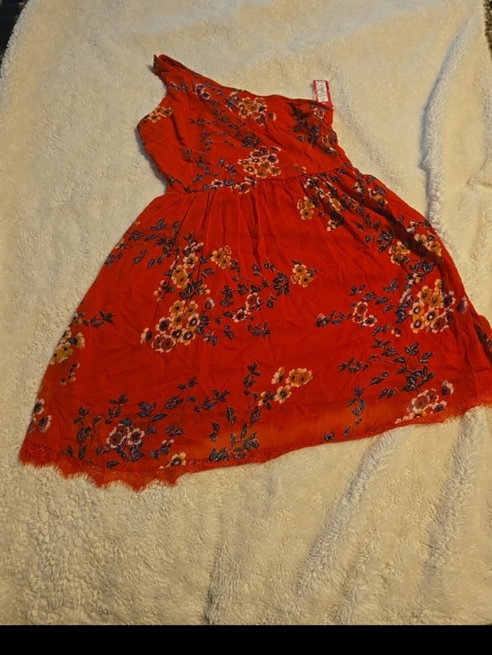 090126 XHILARATION WOMEN'S ONE SHOULDER FIT FLORAL DRESS ORANGE med NEW WITH TA